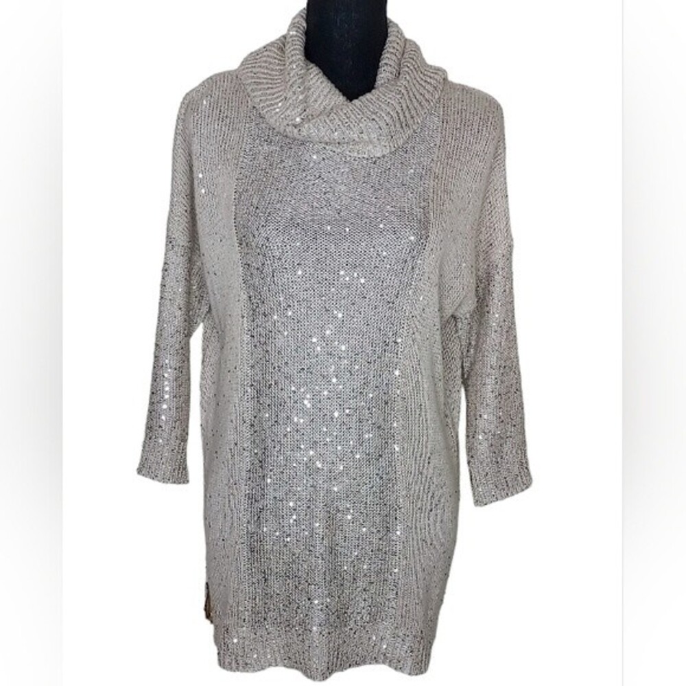Belldini Womens L Sequin Cowl Neck 3/4 Sleeve Fairy Princess Party Sweater Tunic